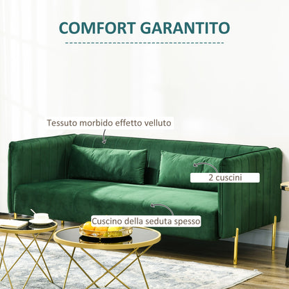 3-Seater Space-Saving Sofa with Padded Cushions, Modern Sofa with Steel Legs and Velvet Fabric, 200x88x76 cm, Green
