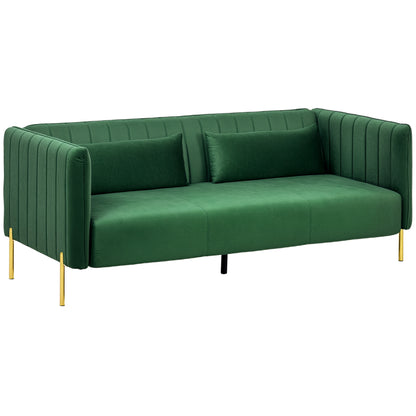 3-Seater Space-Saving Sofa with Padded Cushions, Modern Sofa with Steel Legs and Velvet Fabric, 200x88x76 cm, Green