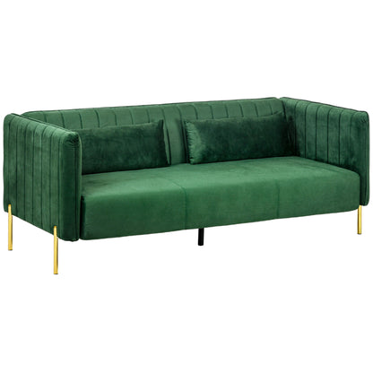 3-Seater Space-Saving Sofa with Padded Cushions, Modern Sofa with Steel Legs and Velvet Fabric, 200x88x76 cm, Green