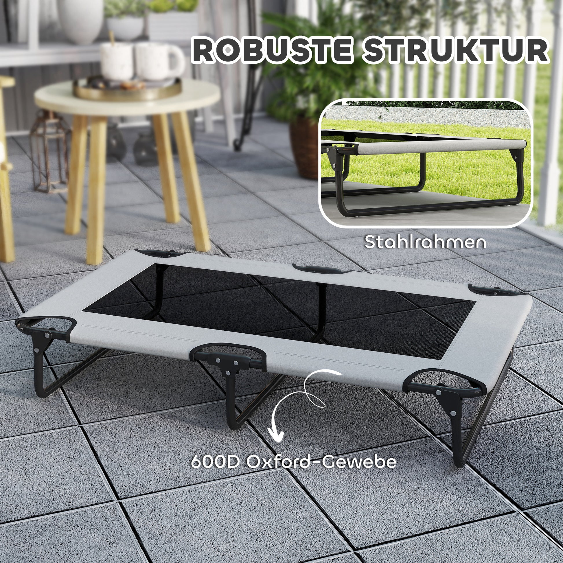 Elevated Folding Dog Bed Pet Bed, Outdoor Dog Lounger with Mesh Design, Breathable, for Large Dogs Light Gray Oxford 107 x 61 x 20 cm