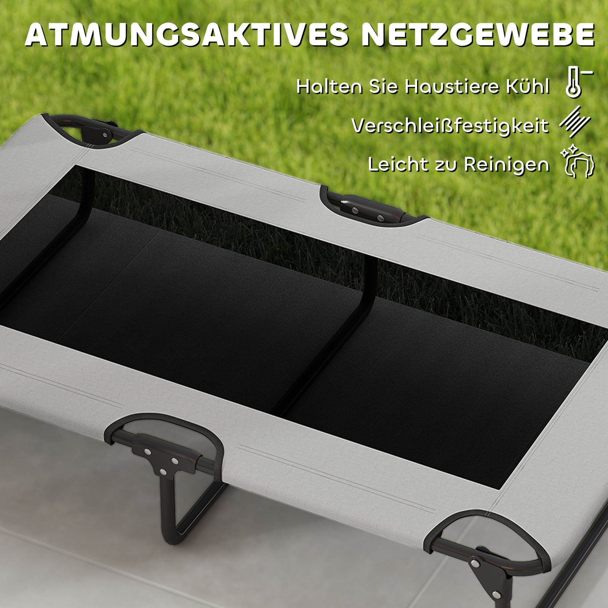 Elevated Folding Dog Bed Pet Bed, Outdoor Dog Lounger with Mesh Design, Breathable, for Large Dogs Light Gray Oxford 107 x 61 x 20 cm