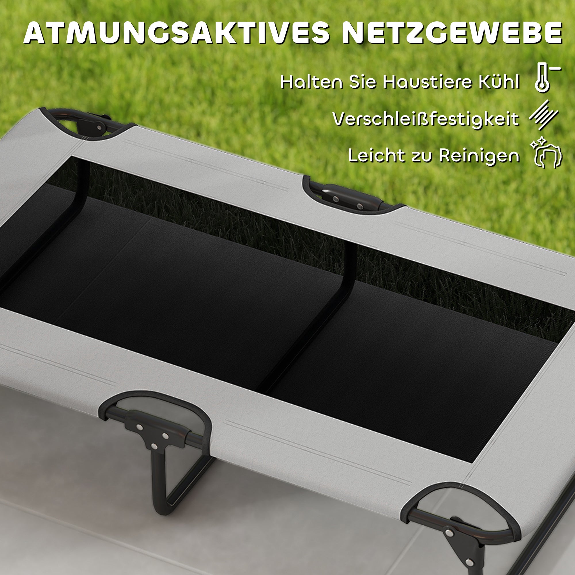 Elevated Folding Dog Bed Pet Bed, Outdoor Dog Lounger with Mesh Design, Breathable, for Large Dogs Light Gray Oxford 107 x 61 x 20 cm