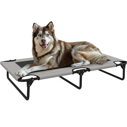 Elevated Folding Dog Bed Pet Bed, Outdoor Dog Lounger with Mesh Design, Breathable, for Large Dogs Light Gray Oxford 107 x 61 x 20 cm