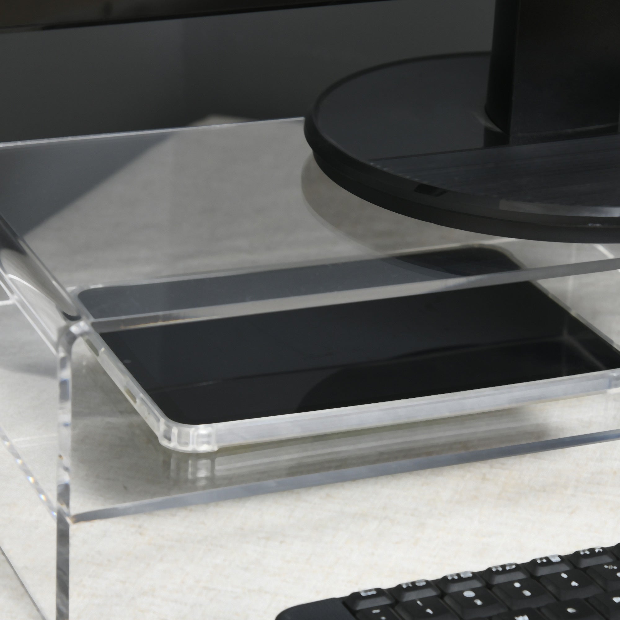 Monitor Stand Screen Riser with Storage Compartment, Monitor Riser for Monitors up to 24 Inches, Desk Stand for Computer, PC, Laptop up to 5kg, Acrylic, 50.8 x 19 x 12 cm