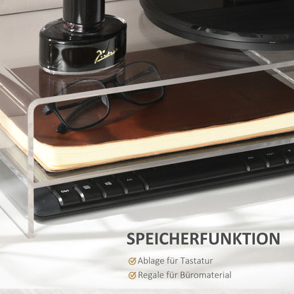 Monitor Stand Screen Riser with Storage Compartment, Monitor Riser for Monitors up to 24 Inches, Desk Stand for Computer, PC, Laptop up to 5kg, Acrylic, 50.8 x 19 x 12 cm