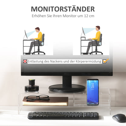 Monitor Stand Screen Riser with Storage Compartment, Monitor Riser for Monitors up to 24 Inches, Desk Stand for Computer, PC, Laptop up to 5kg, Acrylic, 50.8 x 19 x 12 cm