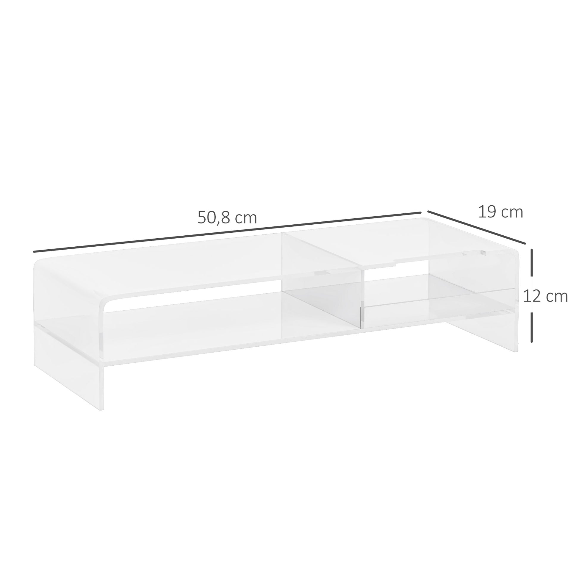 Monitor Stand Screen Riser with Storage Compartment, Monitor Riser for Monitors up to 24 Inches, Desk Stand for Computer, PC, Laptop up to 5kg, Acrylic, 50.8 x 19 x 12 cm