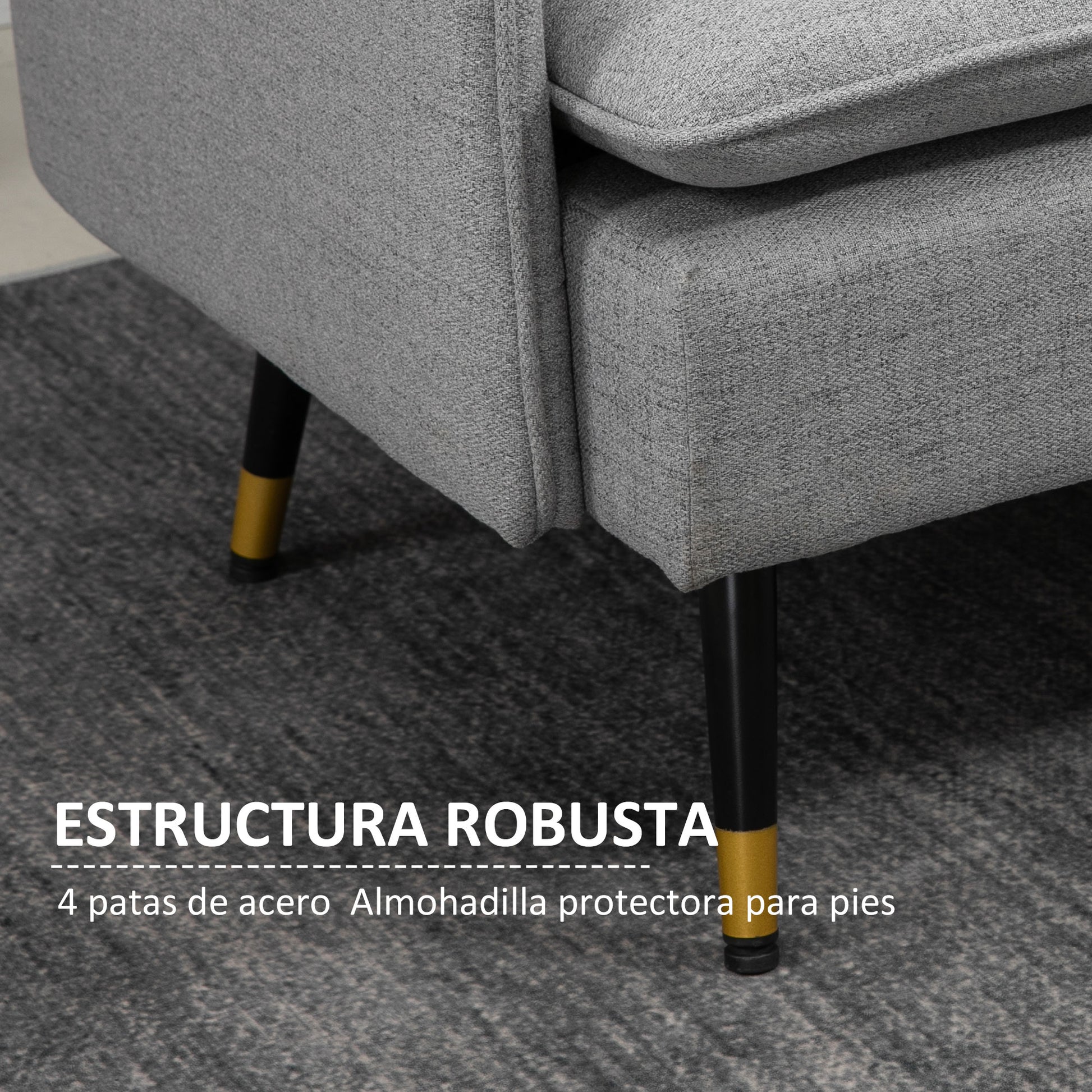 2-Seater Sofa Upholstered in Linen with Cushions Armrests and Steel Legs for Bedroom Office Load 240kg 139x68x80 cm Gray