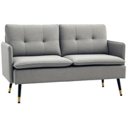 2-Seater Sofa Upholstered in Linen with Cushions Armrests and Steel Legs for Bedroom Office Load 240kg 139x68x80 cm Gray