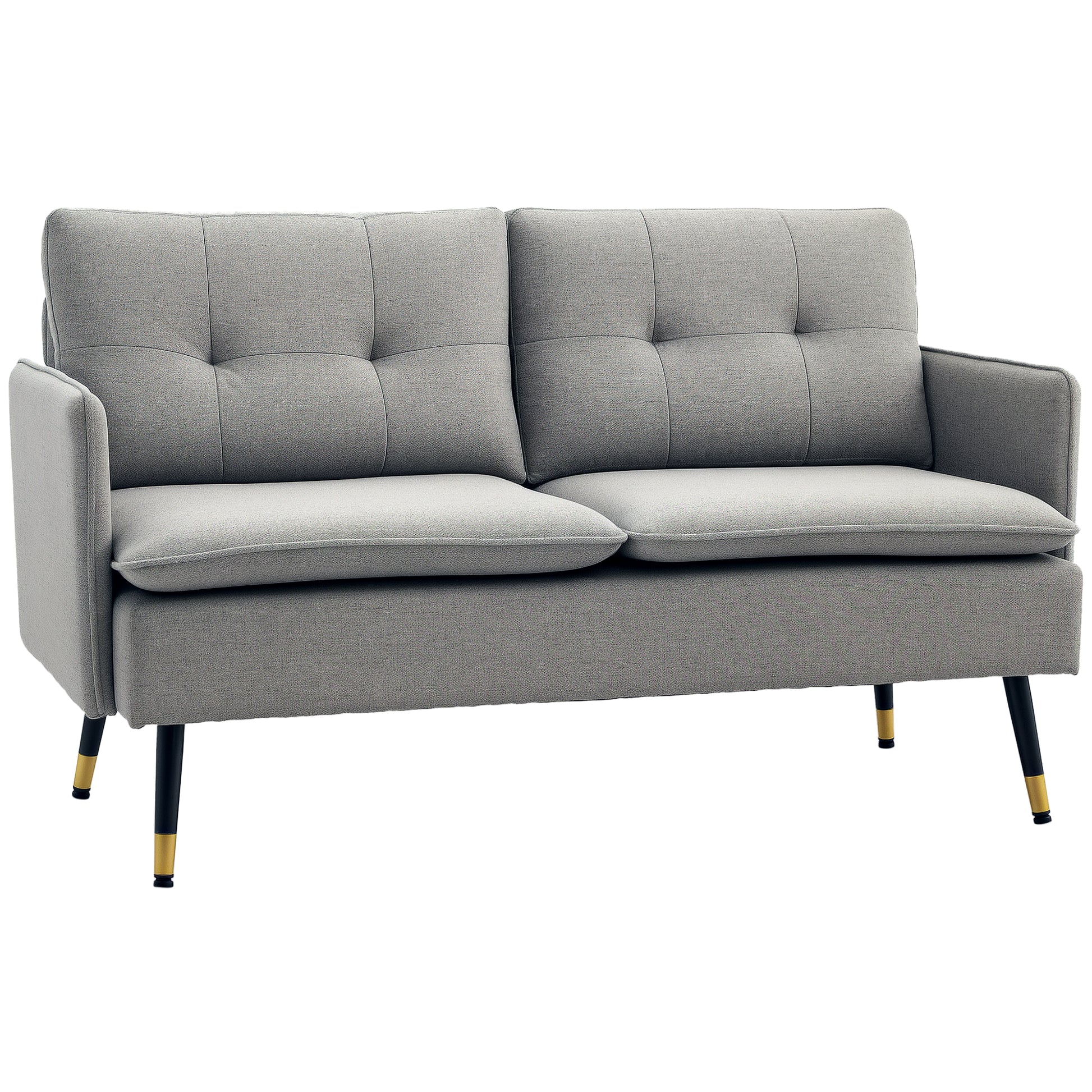 2-Seater Sofa Upholstered in Linen with Cushions Armrests and Steel Legs for Bedroom Office Load 240kg 139x68x80 cm Gray