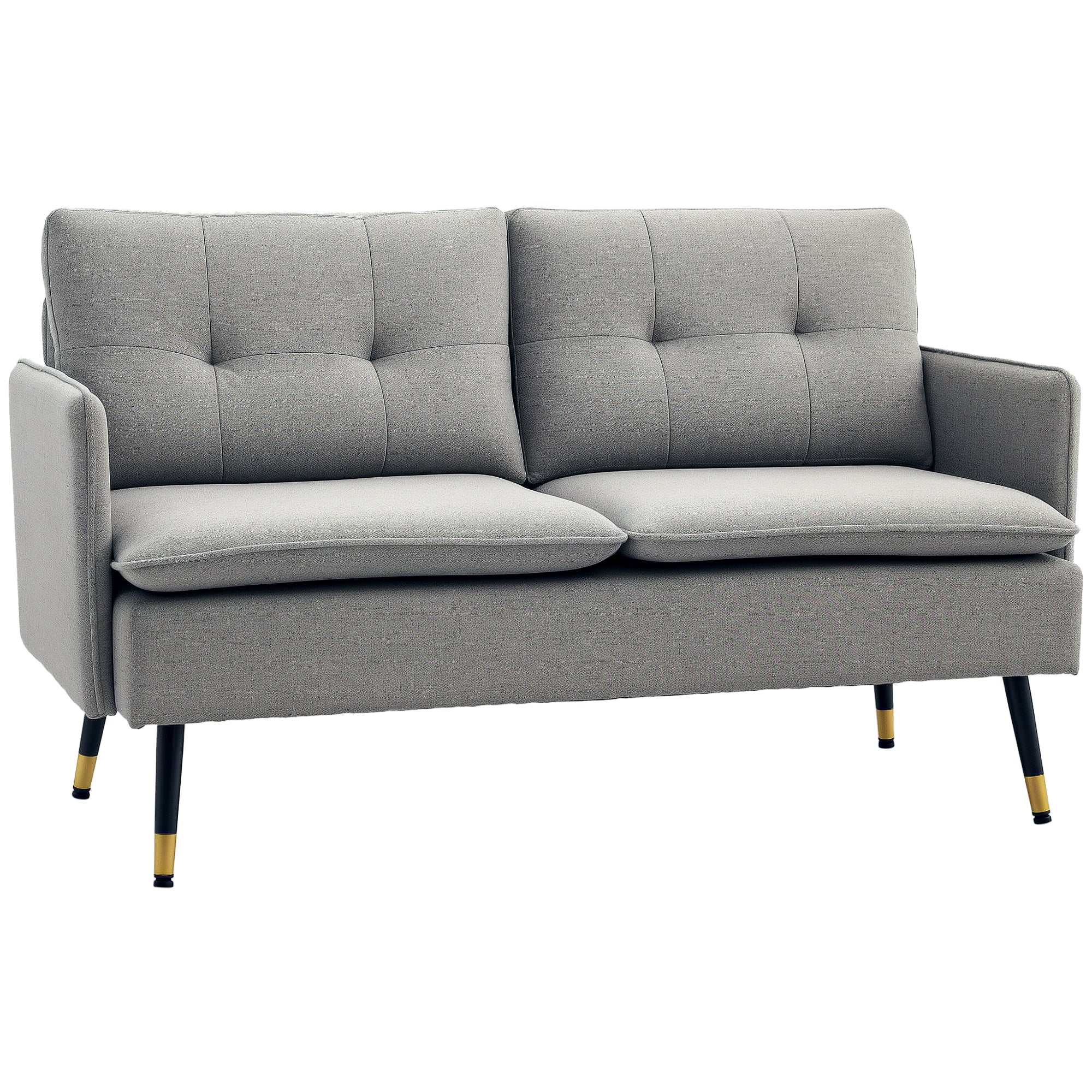 2-Seater Sofa Upholstered in Linen with Cushions Armrests and Steel Legs for Bedroom Office Load 240kg 139x68x80 cm Gray