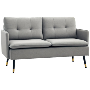 2-Seater Sofa Upholstered in Linen with Cushions Armrests and Steel Legs for Bedroom Office Load 240kg 139x68x80 cm Gray