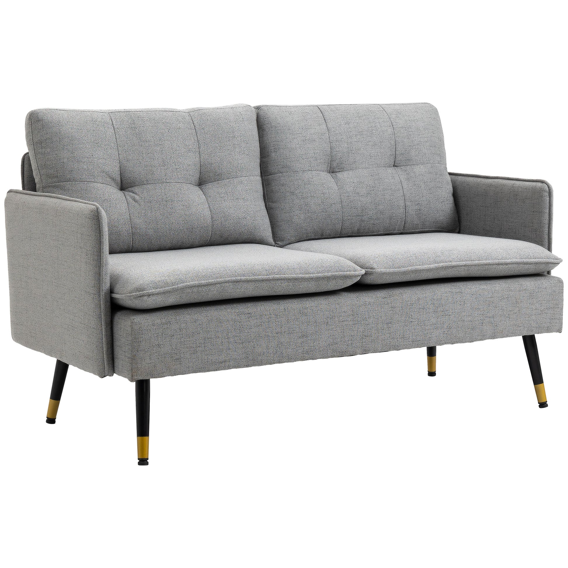 2-Seater Sofa Upholstered in Linen with Cushions Armrests and Steel Legs for Bedroom Office Load 240kg 139x68x80 cm Gray