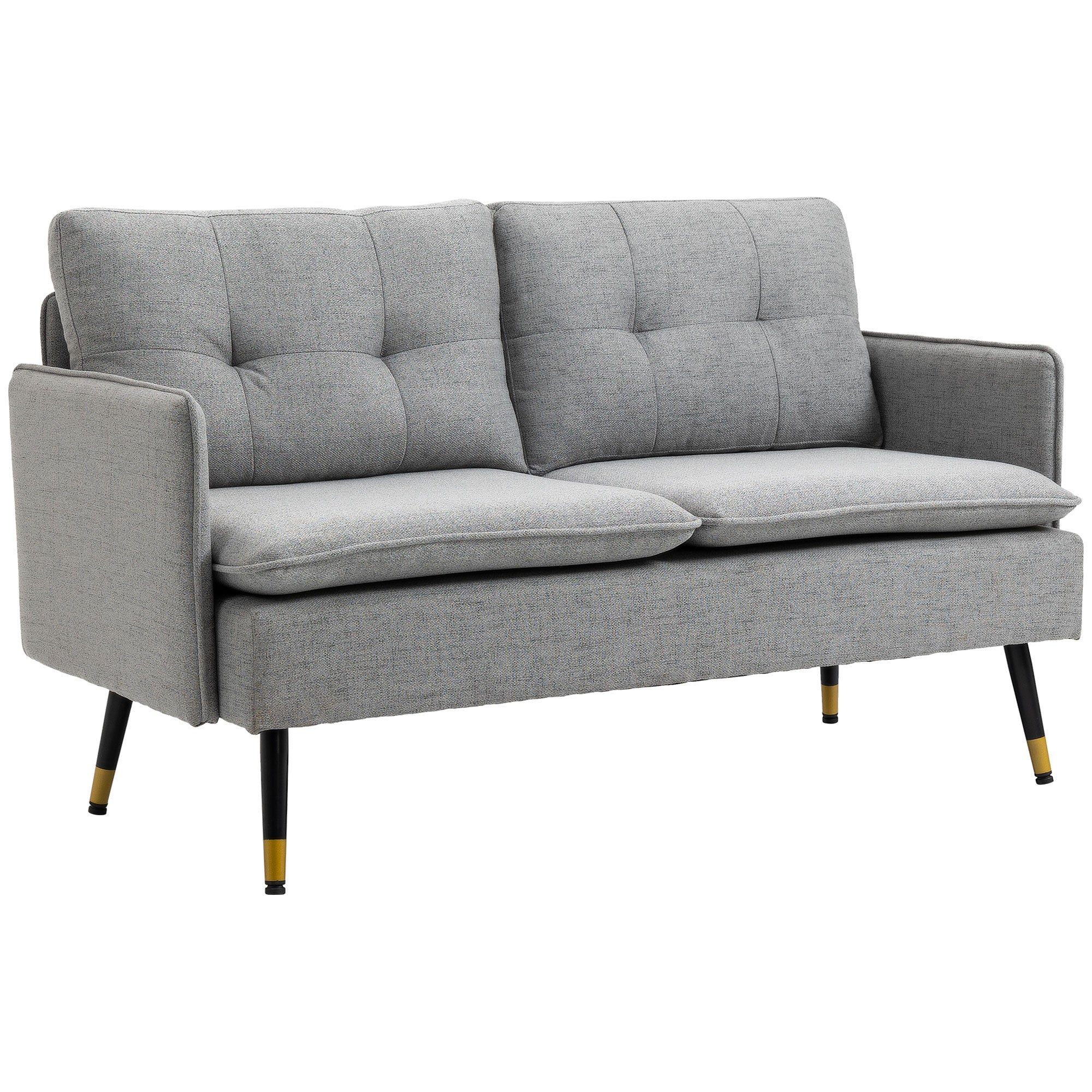 2-Seater Sofa Upholstered in Linen with Cushions Armrests and Steel Legs for Bedroom Office Load 240kg 139x68x80 cm Gray