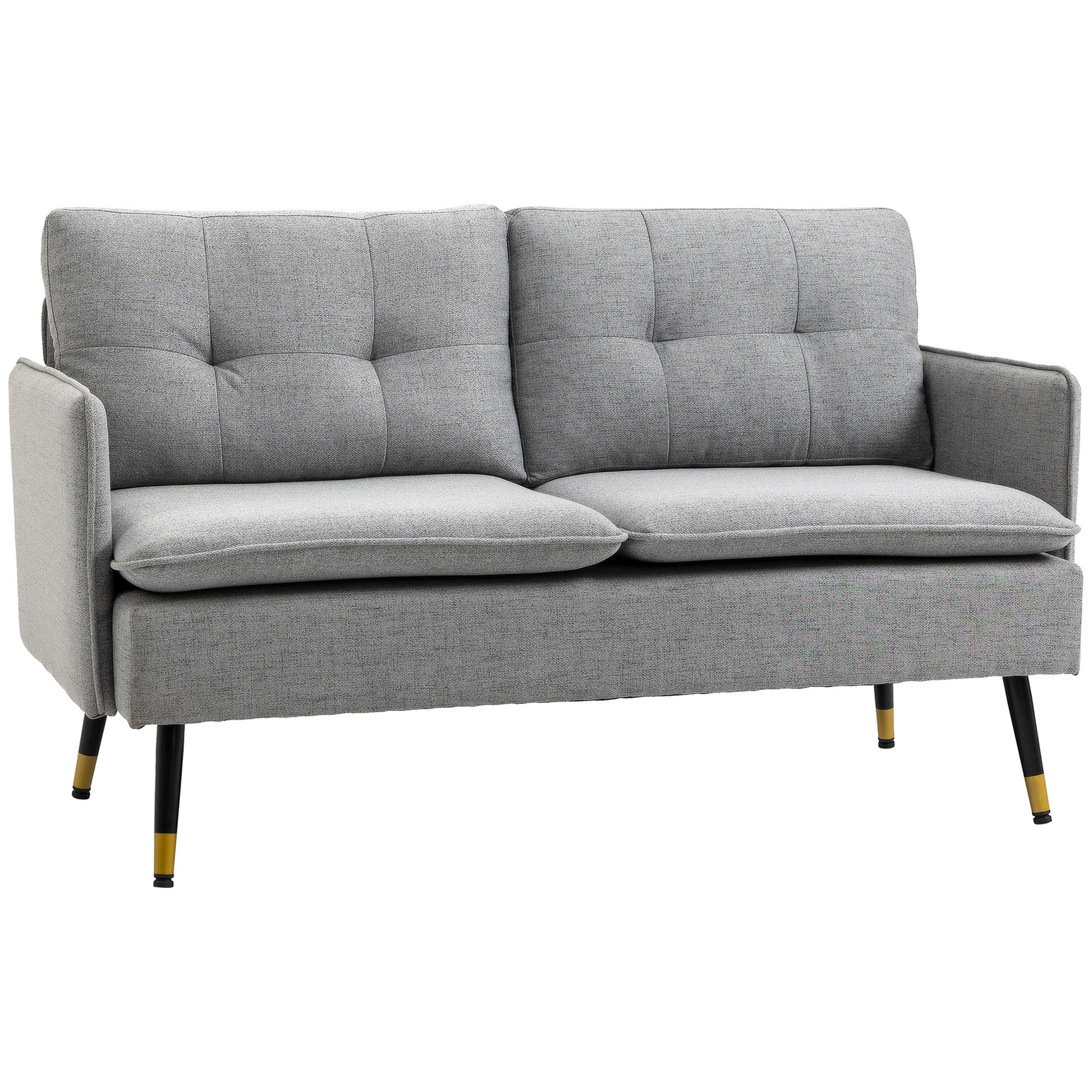 2-Seater Sofa Upholstered in Linen with Cushions Armrests and Steel Legs for Bedroom Office Load 240kg 139x68x80 cm Gray