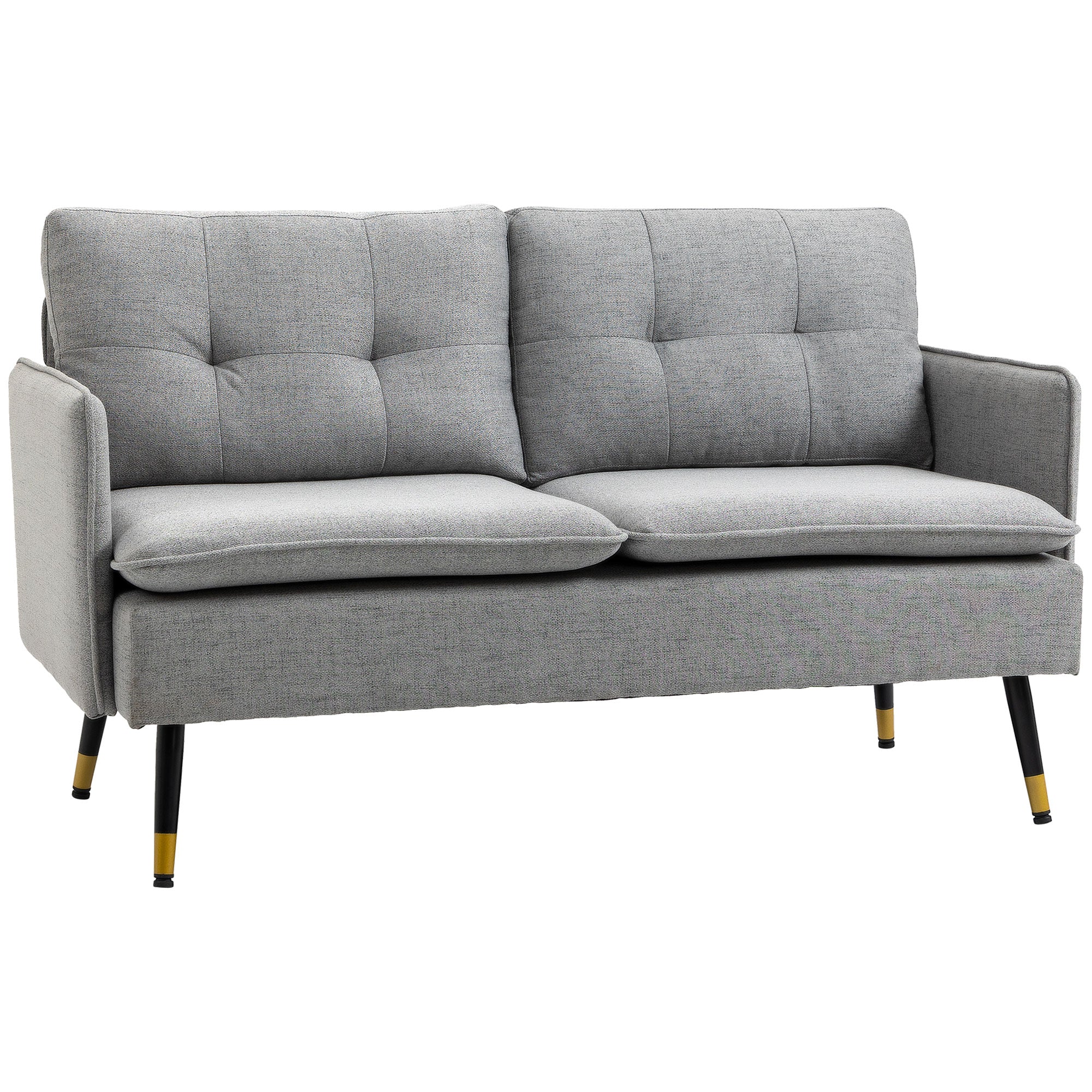 2-Seater Sofa Upholstered in Linen with Cushions Armrests and Steel Legs for Bedroom Office Load 240kg 139x68x80 cm Gray