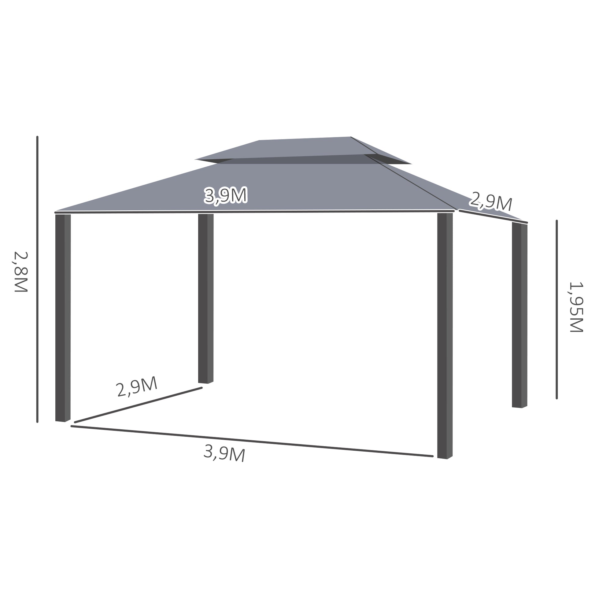 Garden Gazebo 4x3m Aluminum Gazebo with Ventilated Roof, 4 Side Curtains, 4 Mosquito Nets, and 8 Drainage Holes for Outdoor Parties Events Gray