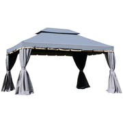 Garden Gazebo 4x3m Aluminum Gazebo with Ventilated Roof, 4 Side Curtains, 4 Mosquito Nets, and 8 Drainage Holes for Outdoor Parties Events Gray