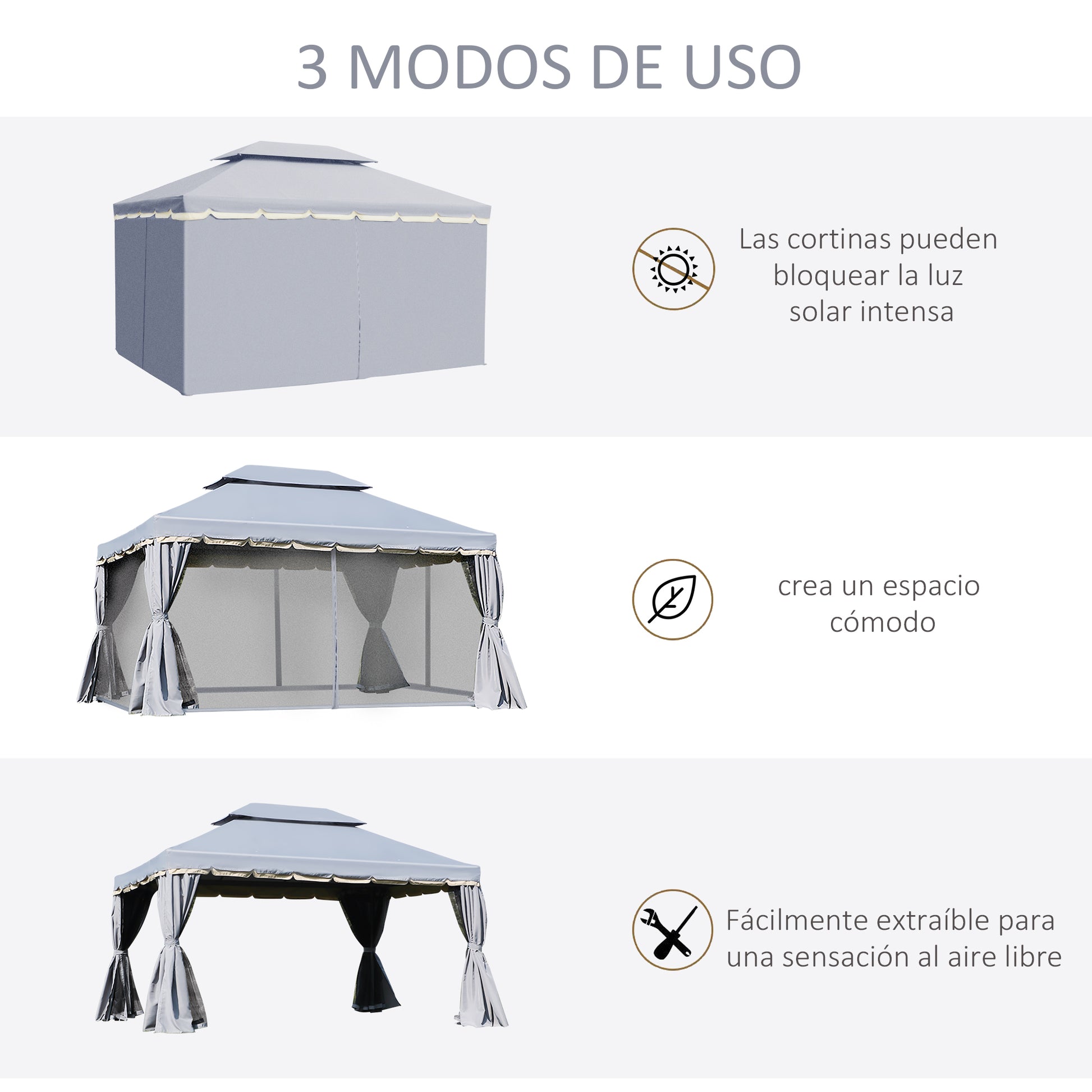 Garden Gazebo 4x3m Aluminum Gazebo with Ventilated Roof, 4 Side Curtains, 4 Mosquito Nets, and 8 Drainage Holes for Outdoor Parties Events Gray