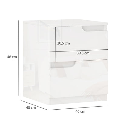 Nightstand Bedside Table with 2 Drawers, Side Table for Living Room, Bedroom, 40 x 40 x 48 cm, High Gloss White