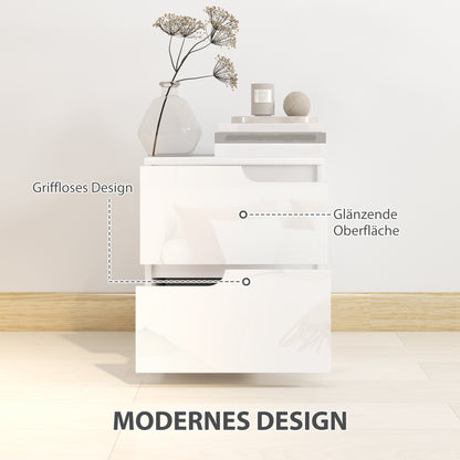 Nightstand Bedside Table with 2 Drawers, Side Table for Living Room, Bedroom, 40 x 40 x 48 cm, High Gloss White