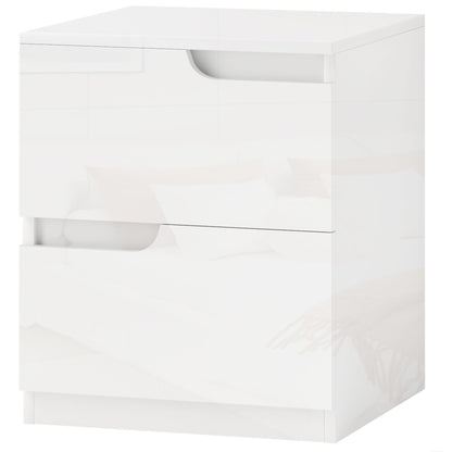 Nightstand Bedside Table with 2 Drawers, Side Table for Living Room, Bedroom, 40 x 40 x 48 cm, High Gloss White