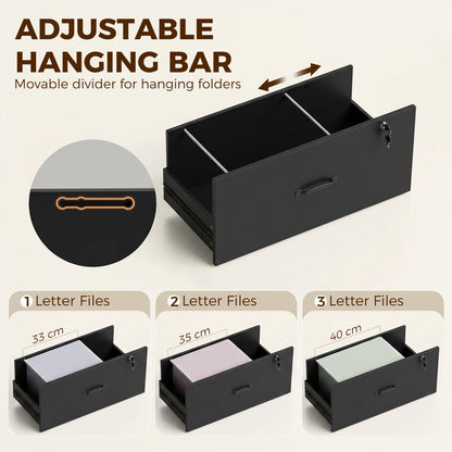 Filing Cabinet Office Storage with Bookshelf for A4, Letter & Legal Files, 2 Drawers, Printer Stand, Black