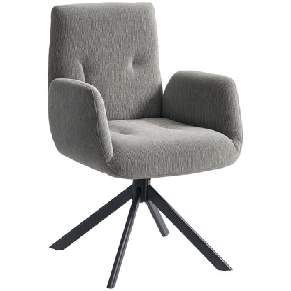 Armchair Swivel Lounge Chair with Armrest, Wool-Linen Look, Modern Upholstered Chair with Button Tufting, Steel Legs, for Living Room, Bedroom, Dark Grey