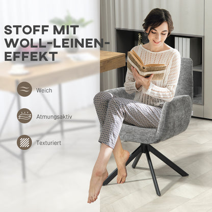 Armchair Swivel Lounge Chair with Armrest, Wool-Linen Look, Modern Upholstered Chair with Button Tufting, Steel Legs, for Living Room, Bedroom, Dark Grey