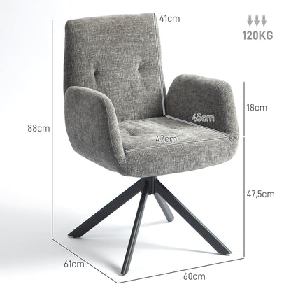 Armchair Swivel Lounge Chair with Armrest, Wool-Linen Look, Modern Upholstered Chair with Button Tufting, Steel Legs, for Living Room, Bedroom, Dark Grey