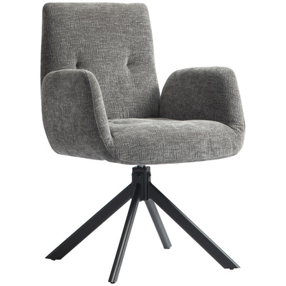 Armchair Swivel Lounge Chair with Armrest, Wool-Linen Look, Modern Upholstered Chair with Button Tufting, Steel Legs, for Living Room, Bedroom, Dark Grey