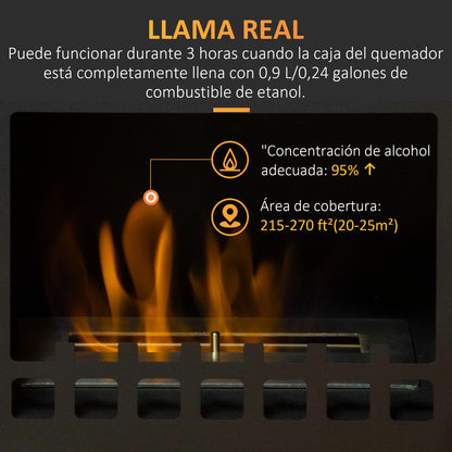 Free Standing Bioethanol Fireplace 7000 BTU Bioethanol Stove with 1.2 L Tank Stainless Steel Fire Snuffer 3H Combustion Time for Indoors 20-25 m² 41x25x54 cm Black