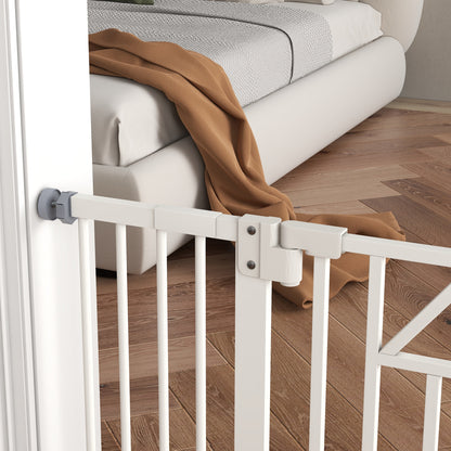 Dog Gate with 4 Adjustable Screws and Adhesive Tape, Metal and Plastic Safety Gate, 74-100x76cm, White