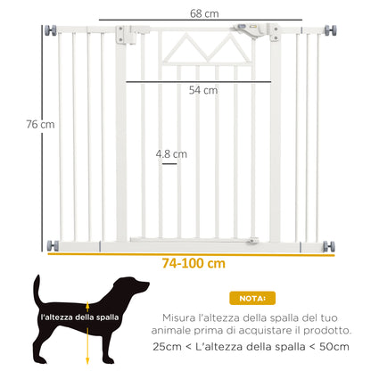 Dog Gate with 4 Adjustable Screws and Adhesive Tape, Metal and Plastic Safety Gate, 74-100x76cm, White