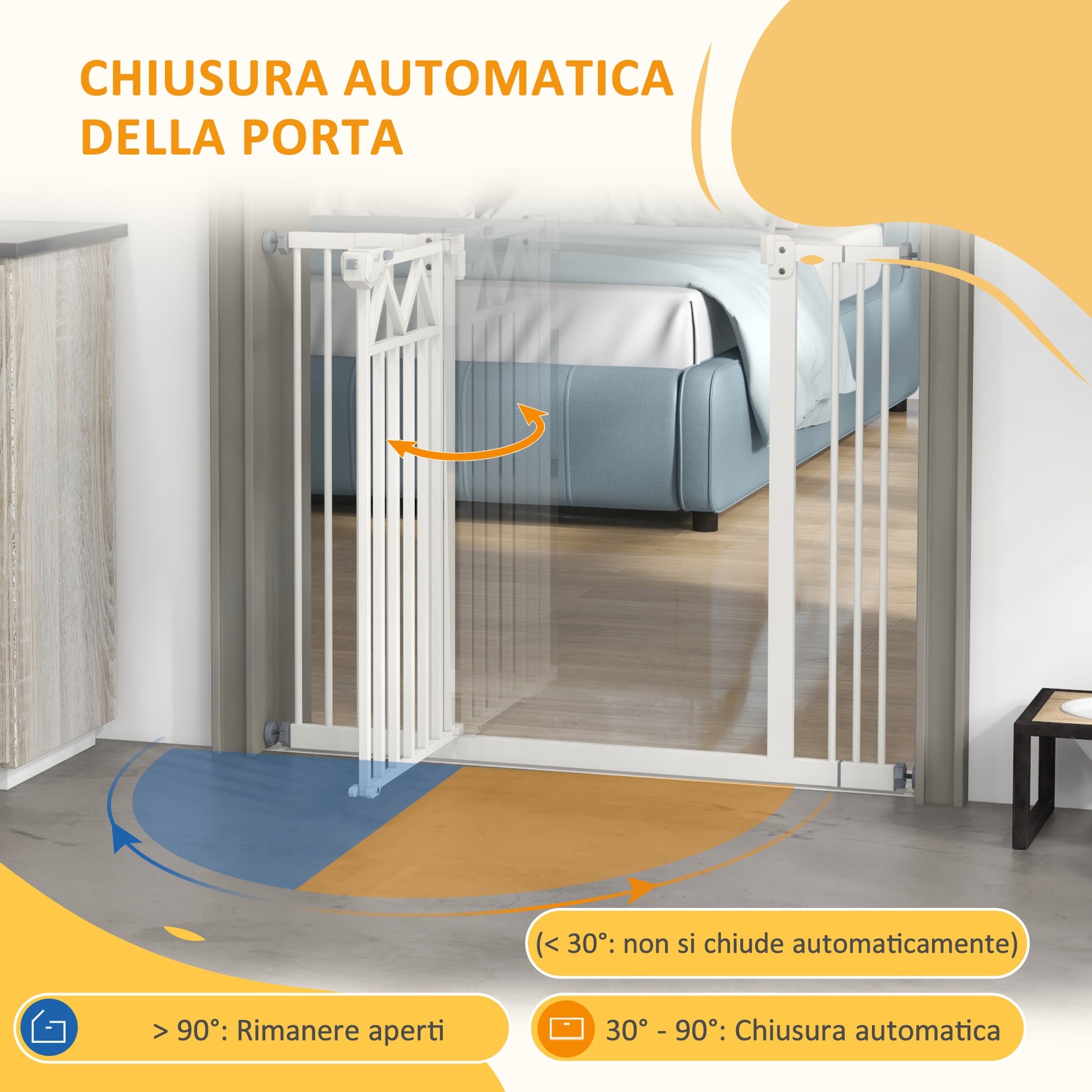 Dog Gate with 4 Adjustable Screws and Adhesive Tape, Metal and Plastic Safety Gate, 74-100x76cm, White
