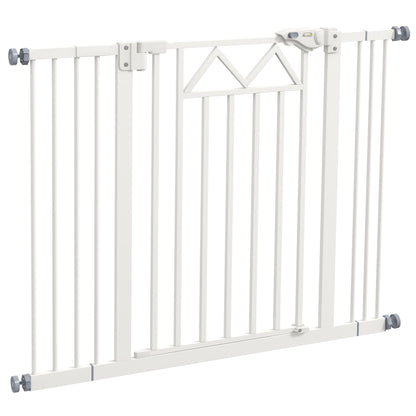 Dog Gate with 4 Adjustable Screws and Adhesive Tape, Metal and Plastic Safety Gate, 74-100x76cm, White