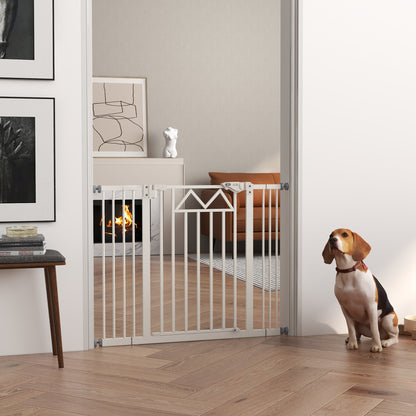 Dog Gate with 4 Adjustable Screws and Adhesive Tape, Metal and Plastic Safety Gate, 74-100x76cm, White