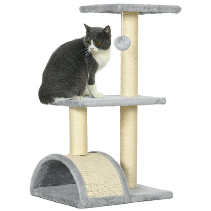 72 cm Cat Tower with Plush Balls, Sisal Posts, Platform, Scratching Pad Multi-Level Cat Tree, Climbing Tree, for Medium-Sized Cats, Light Gray