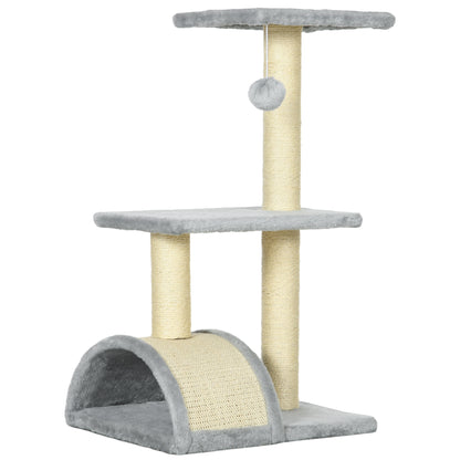 72 cm Cat Tower with Plush Balls, Sisal Posts, Platform, Scratching Pad Multi-Level Cat Tree, Climbing Tree, for Medium-Sized Cats, Light Gray