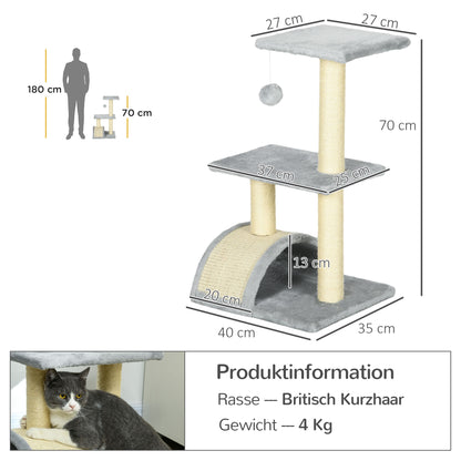 72 cm Cat Tower with Plush Balls, Sisal Posts, Platform, Scratching Pad Multi-Level Cat Tree, Climbing Tree, for Medium-Sized Cats, Light Gray