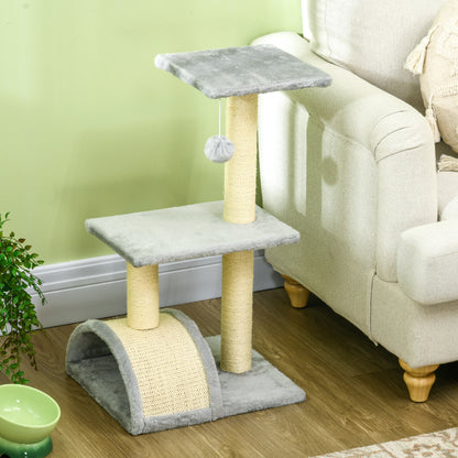 72 cm Cat Tower with Plush Balls, Sisal Posts, Platform, Scratching Pad Multi-Level Cat Tree, Climbing Tree, for Medium-Sized Cats, Light Gray