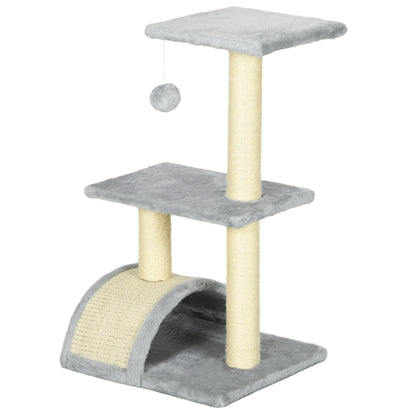 72 cm Cat Tower with Plush Balls, Sisal Posts, Platform, Scratching Pad Multi-Level Cat Tree, Climbing Tree, for Medium-Sized Cats, Light Gray