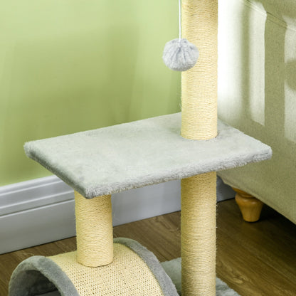 72 cm Cat Tower with Plush Balls, Sisal Posts, Platform, Scratching Pad Multi-Level Cat Tree, Climbing Tree, for Medium-Sized Cats, Light Gray