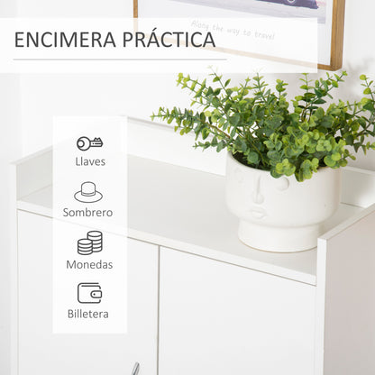 Modern 2-Door Shoe Cabinet with 4 Shelves for 12 Pairs of Shoes, Ideal for Entryway Living Room Bedroom 60x30x92 cm White