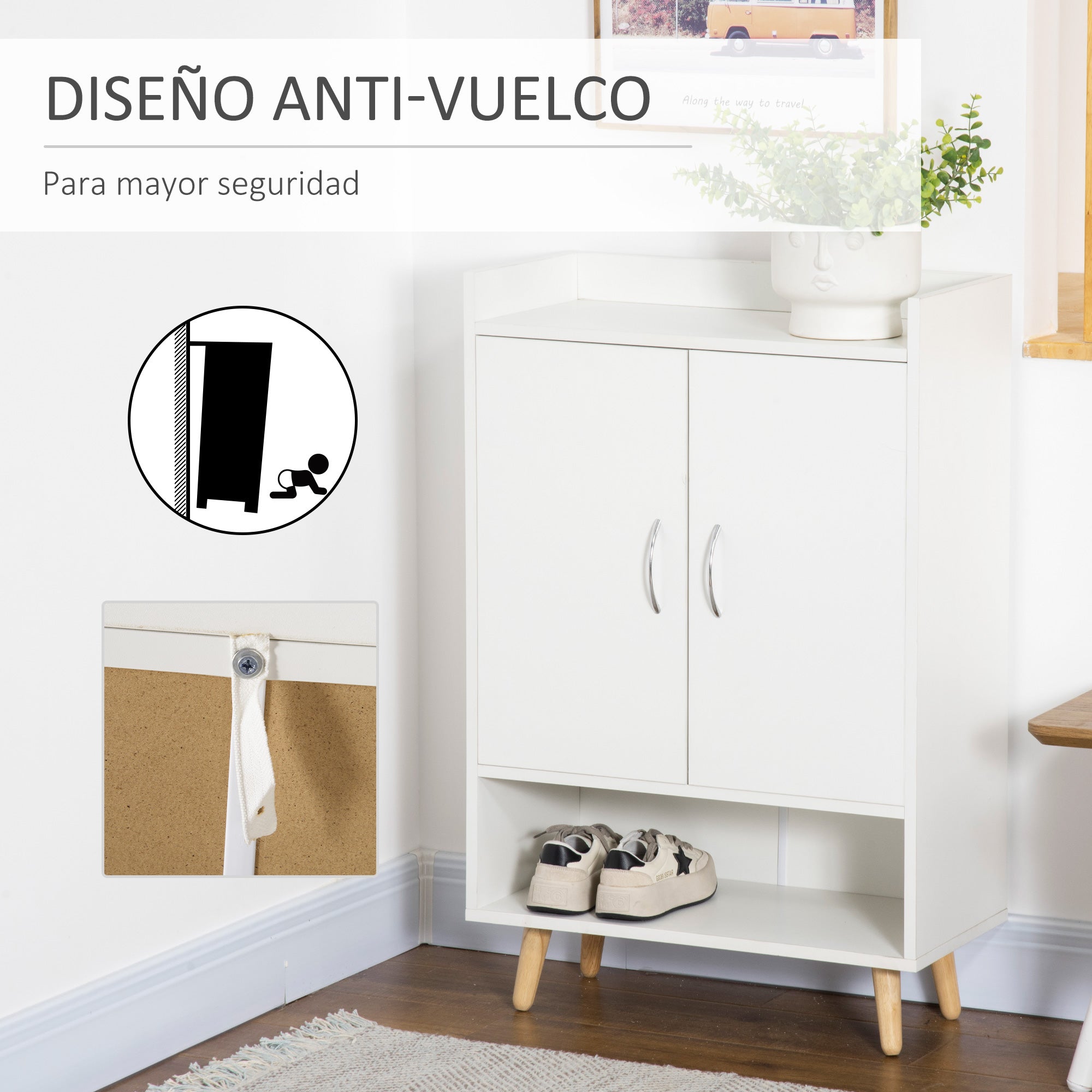 Modern 2-Door Shoe Cabinet with 4 Shelves for 12 Pairs of Shoes, Ideal for Entryway Living Room Bedroom 60x30x92 cm White