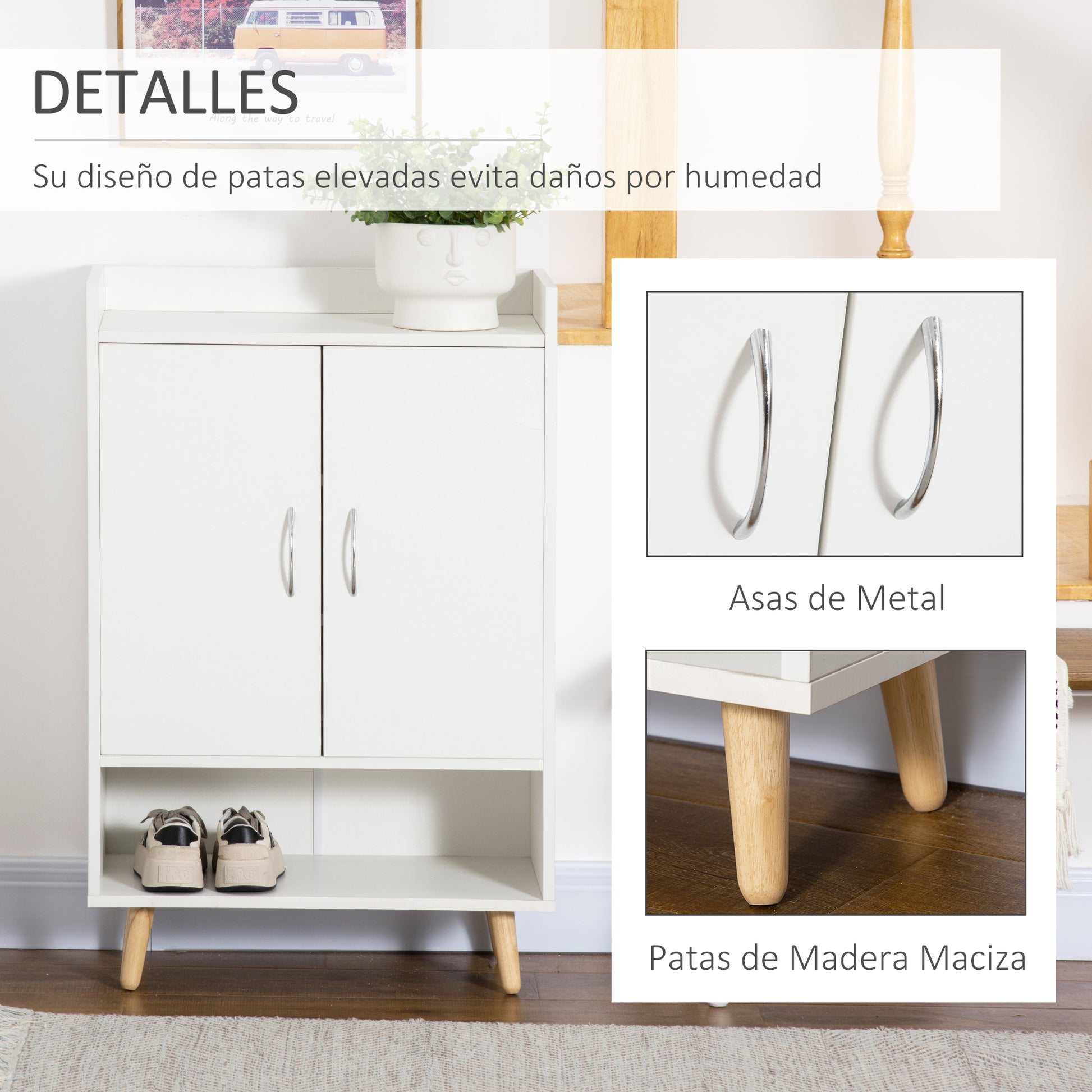 Modern 2-Door Shoe Cabinet with 4 Shelves for 12 Pairs of Shoes, Ideal for Entryway Living Room Bedroom 60x30x92 cm White