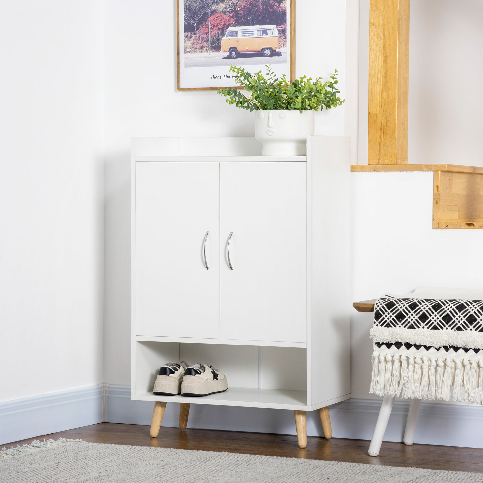 Modern 2-Door Shoe Cabinet with 4 Shelves for 12 Pairs of Shoes, Ideal for Entryway Living Room Bedroom 60x30x92 cm White