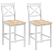 Set of 2 Bar Stools Seat Height 60.2 cm Wood Kitchen Stools with Backrest and Footrest Load 120 kg for Dining Room Living Room Natural and White