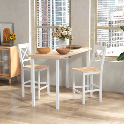 Set of 2 Bar Stools Seat Height 60.2 cm Wood Kitchen Stools with Backrest and Footrest Load 120 kg for Dining Room Living Room Natural and White