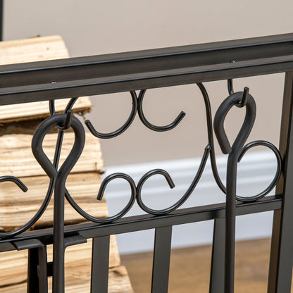 Firewood Stand with Fireplace Tools, Wood Rack, Firewood Storage, Fireplace Tool Set, Steel Black 75 x 30 x 60 cm